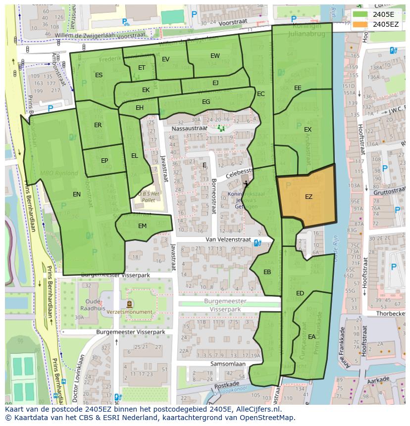 Afbeelding van het postcodegebied 2405 EZ op de kaart.