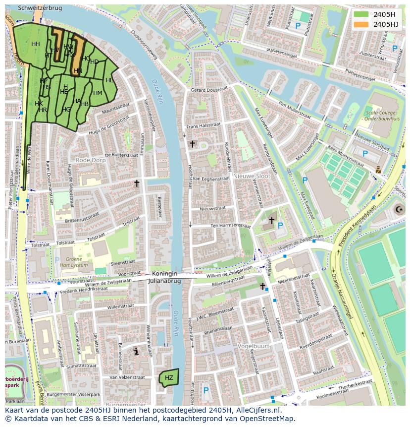 Afbeelding van het postcodegebied 2405 HJ op de kaart.