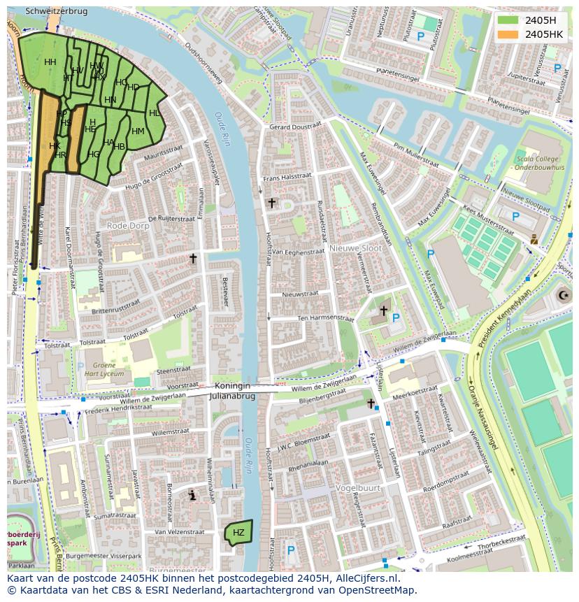 Afbeelding van het postcodegebied 2405 HK op de kaart.
