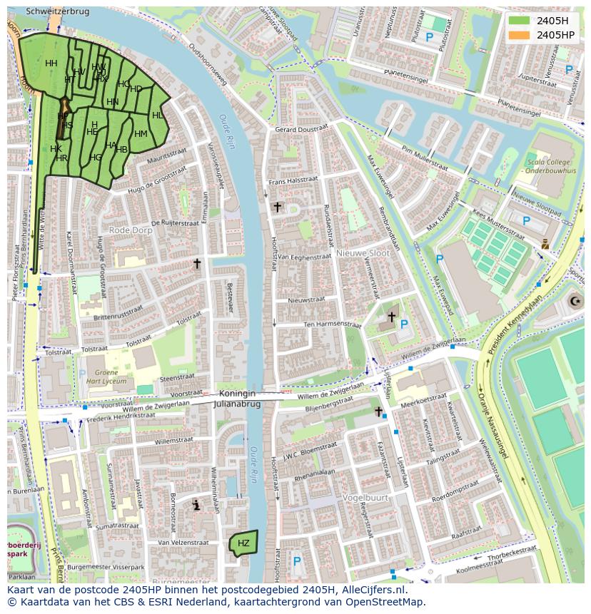 Afbeelding van het postcodegebied 2405 HP op de kaart.