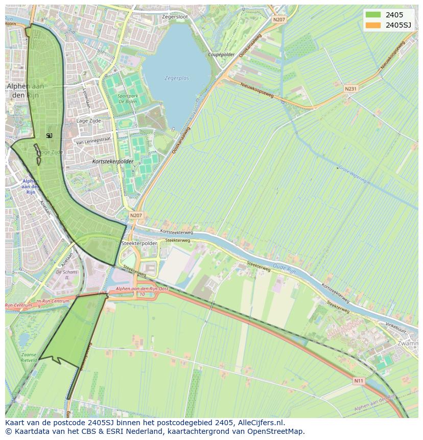 Afbeelding van het postcodegebied 2405 SJ op de kaart.