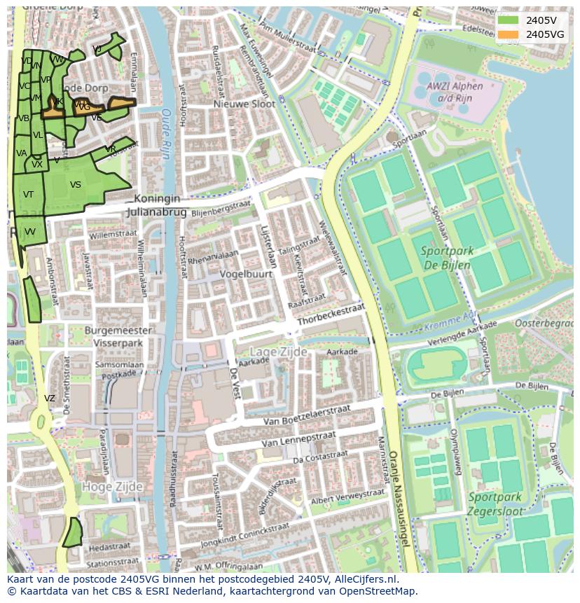 Afbeelding van het postcodegebied 2405 VG op de kaart.
