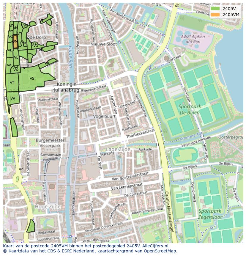 Afbeelding van het postcodegebied 2405 VM op de kaart.