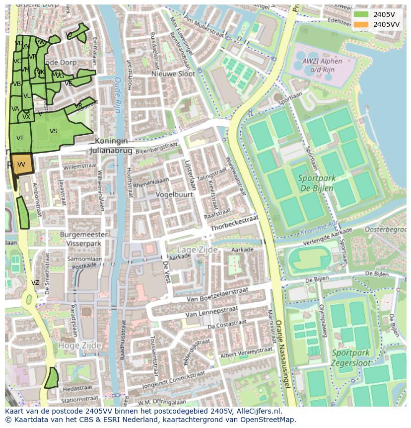 Afbeelding van het postcodegebied 2405 VV op de kaart.