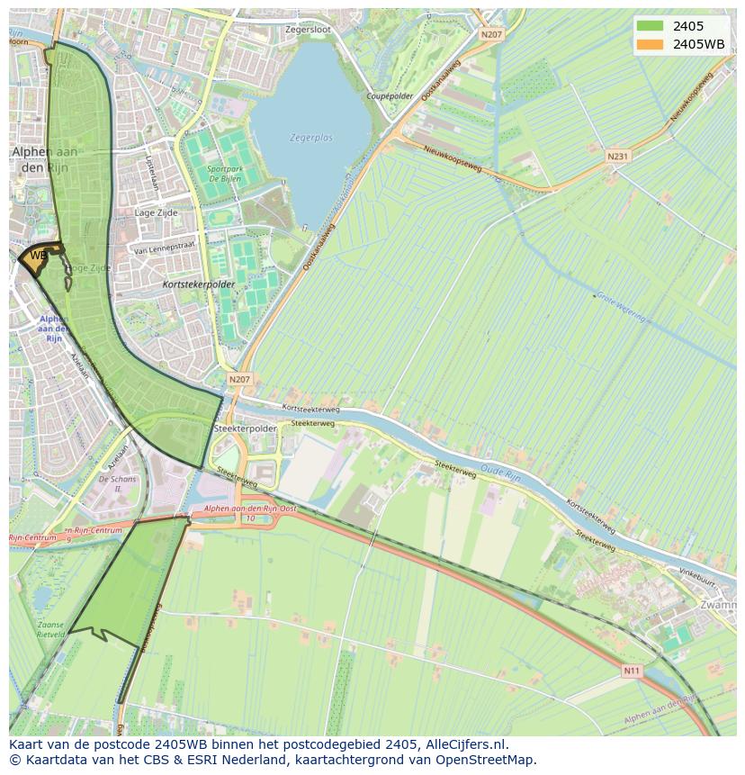 Afbeelding van het postcodegebied 2405 WB op de kaart.