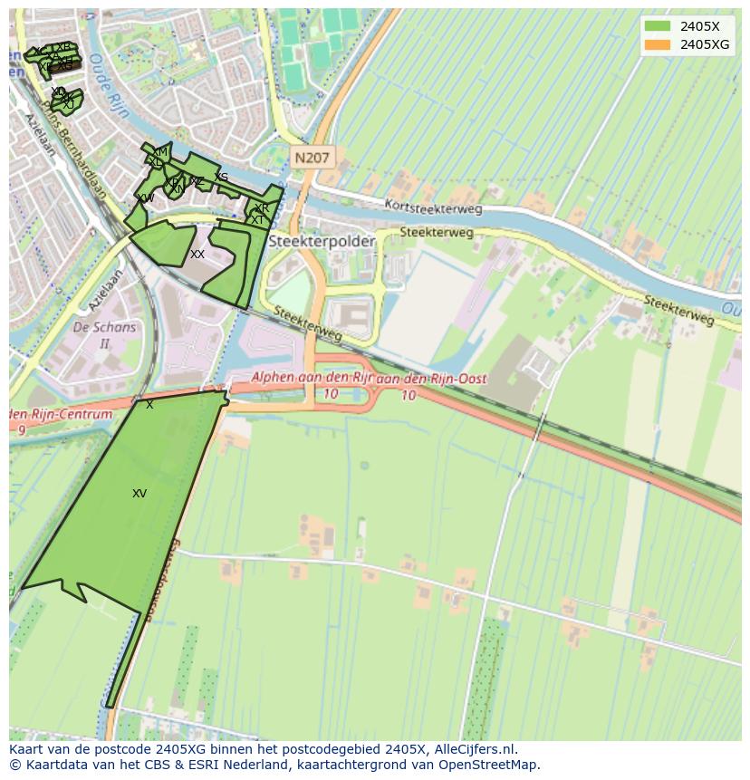Afbeelding van het postcodegebied 2405 XG op de kaart.