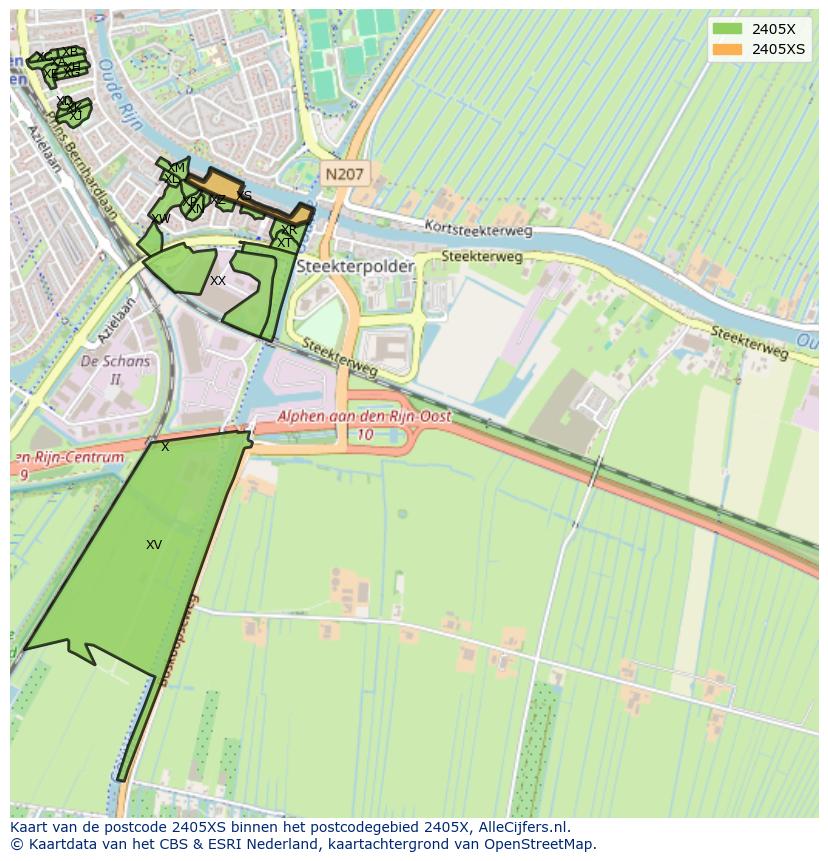 Afbeelding van het postcodegebied 2405 XS op de kaart.