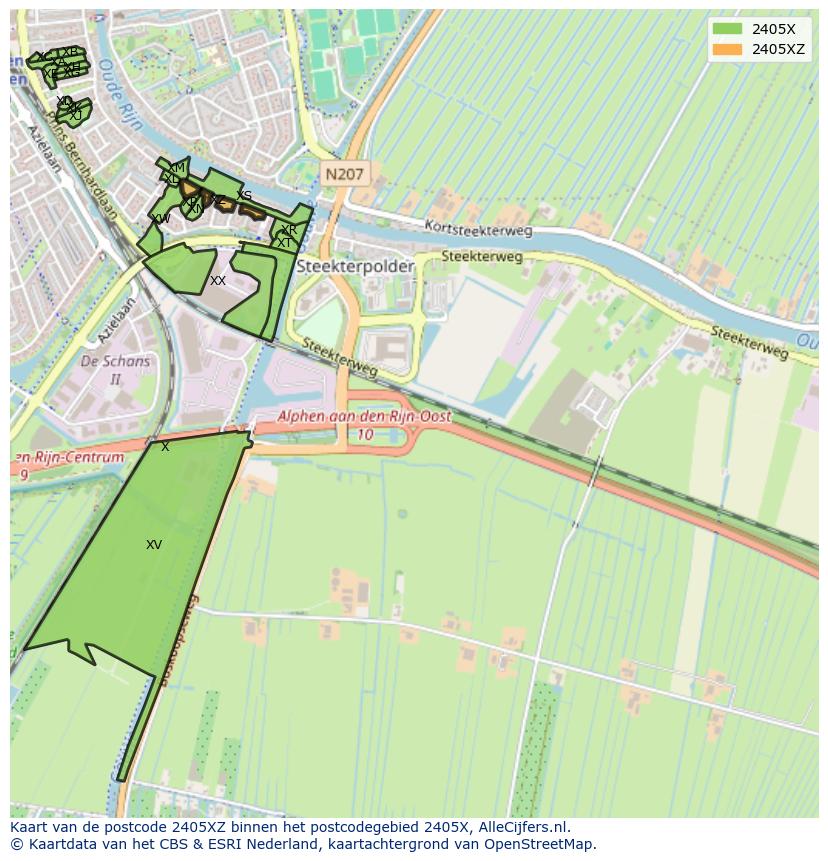 Afbeelding van het postcodegebied 2405 XZ op de kaart.