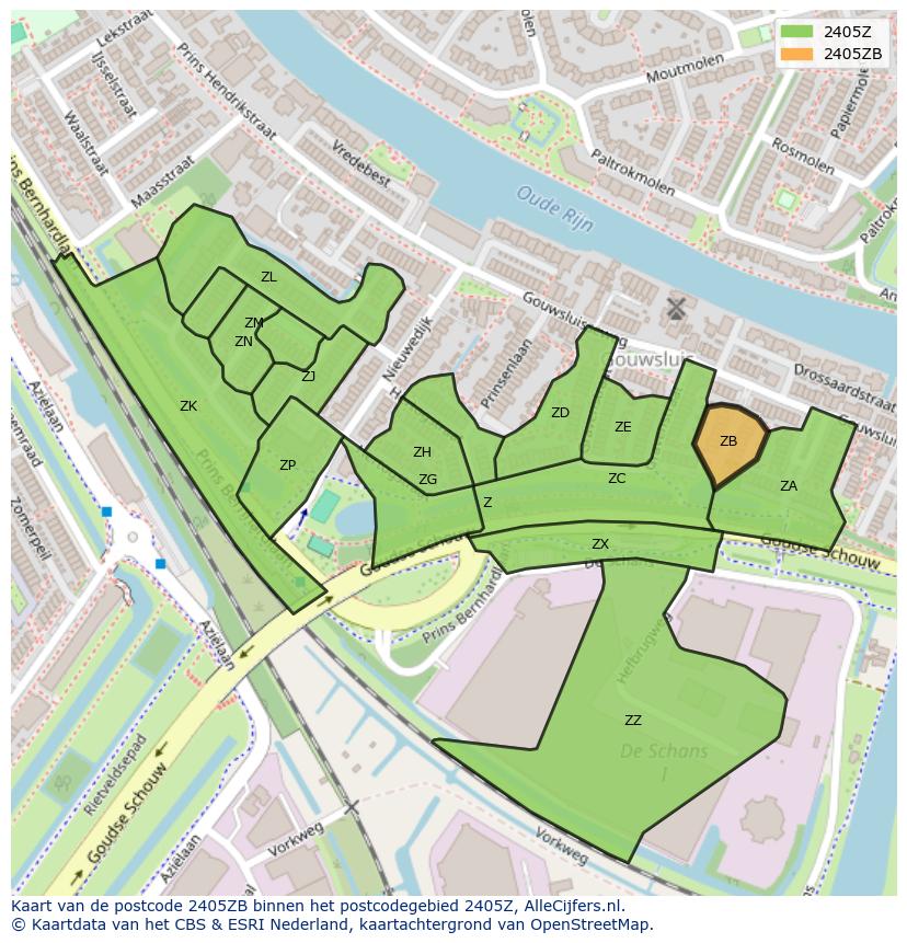 Afbeelding van het postcodegebied 2405 ZB op de kaart.