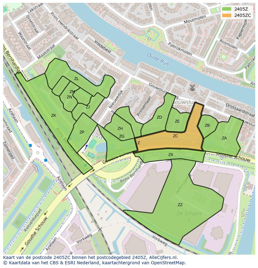 Afbeelding van het postcodegebied 2405 ZC op de kaart.