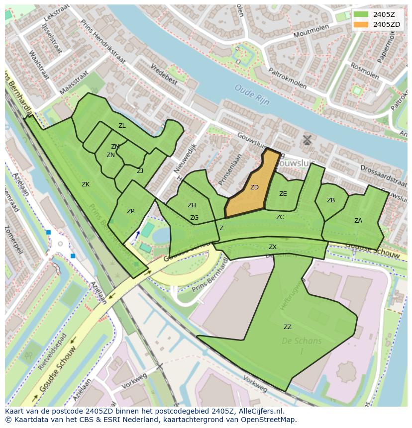 Afbeelding van het postcodegebied 2405 ZD op de kaart.