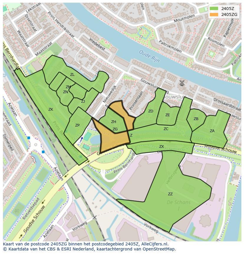 Afbeelding van het postcodegebied 2405 ZG op de kaart.