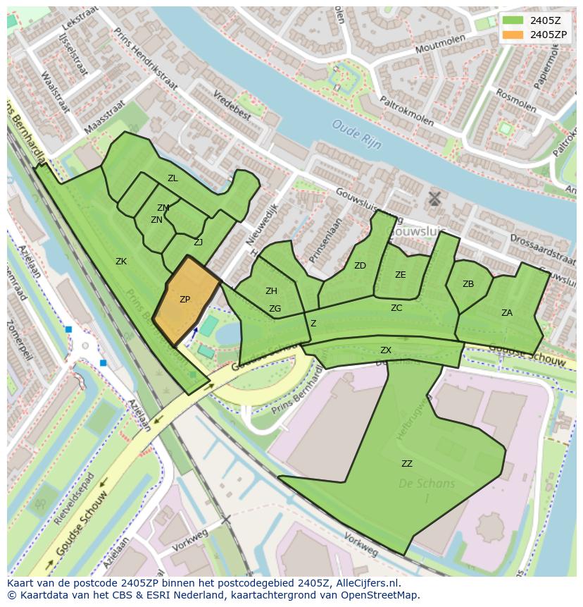 Afbeelding van het postcodegebied 2405 ZP op de kaart.
