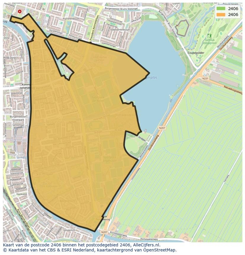 Afbeelding van het postcodegebied 2406 op de kaart.