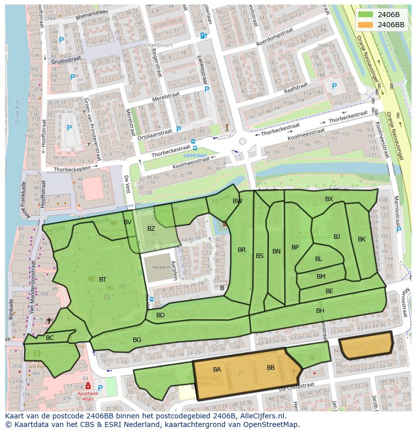 Afbeelding van het postcodegebied 2406 BB op de kaart.