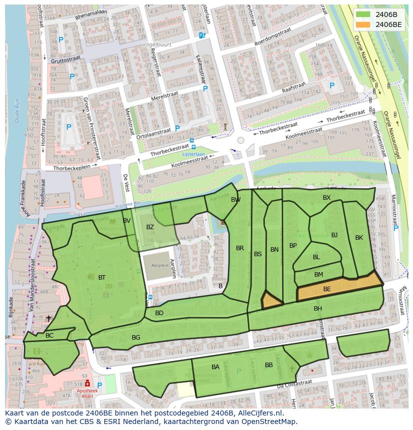 Afbeelding van het postcodegebied 2406 BE op de kaart.