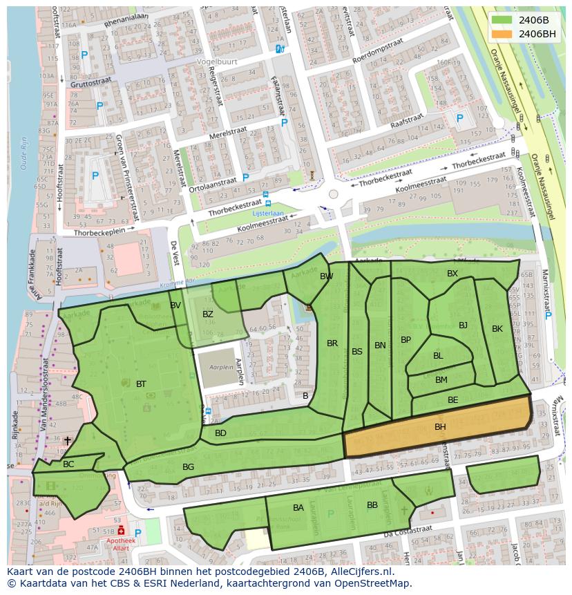 Afbeelding van het postcodegebied 2406 BH op de kaart.