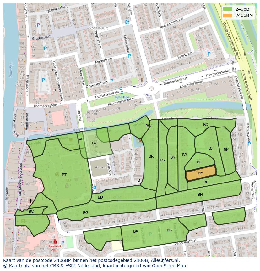 Afbeelding van het postcodegebied 2406 BM op de kaart.
