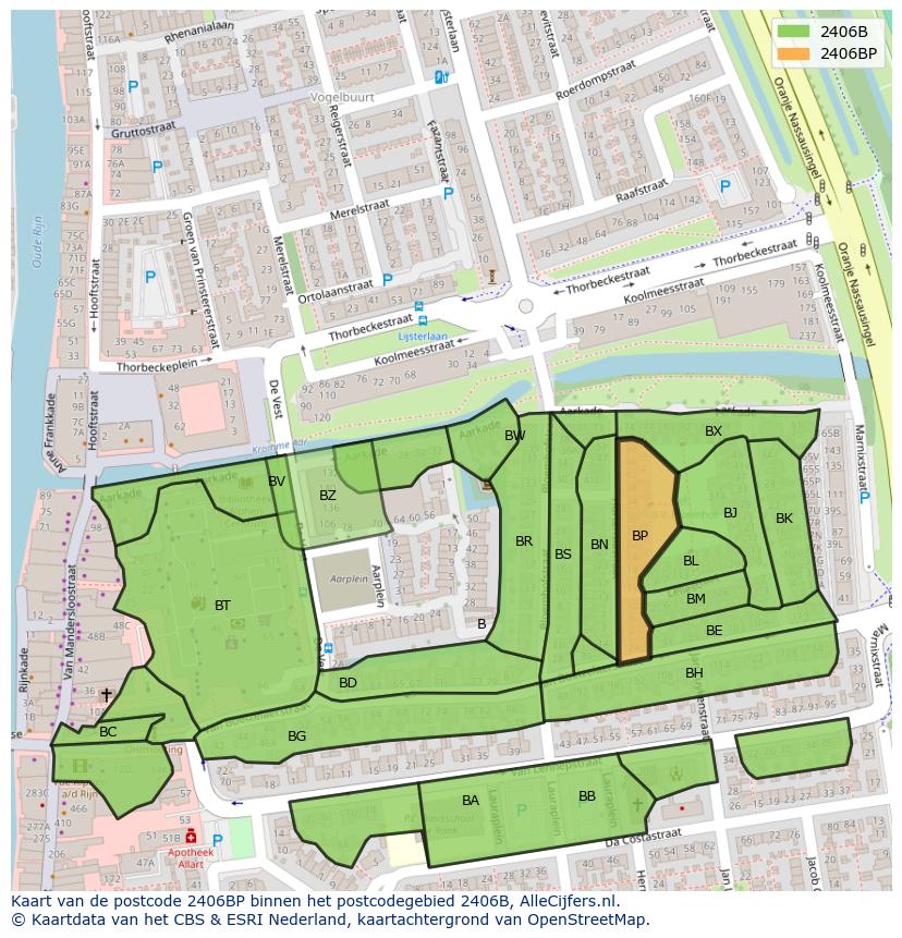 Afbeelding van het postcodegebied 2406 BP op de kaart.
