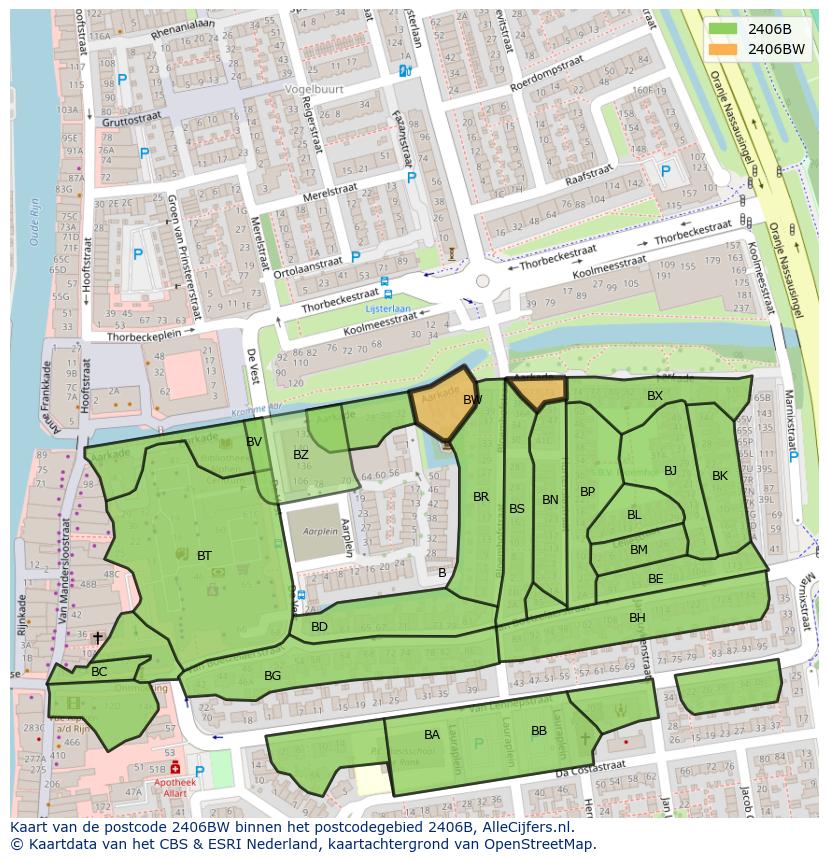 Afbeelding van het postcodegebied 2406 BW op de kaart.