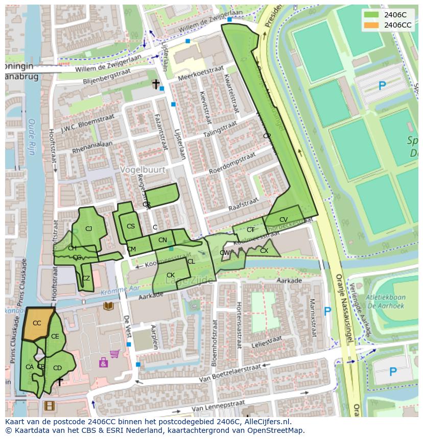 Afbeelding van het postcodegebied 2406 CC op de kaart.