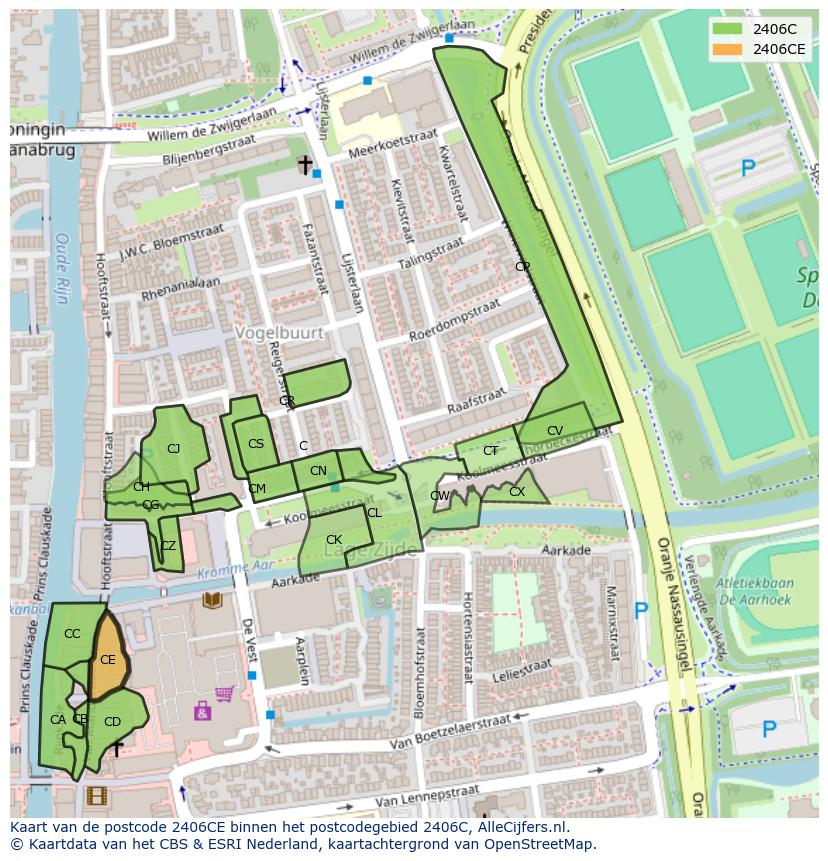 Afbeelding van het postcodegebied 2406 CE op de kaart.