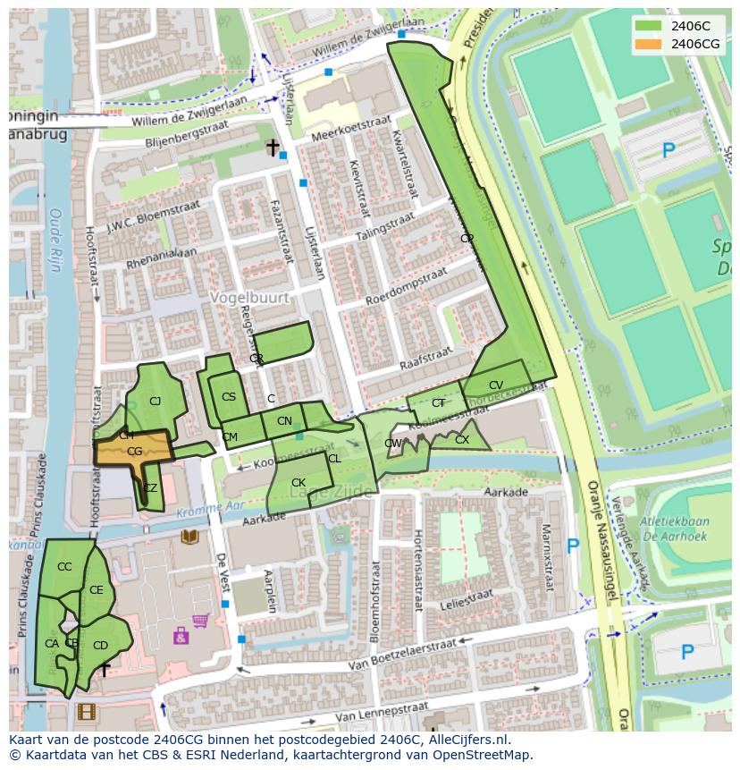 Afbeelding van het postcodegebied 2406 CG op de kaart.