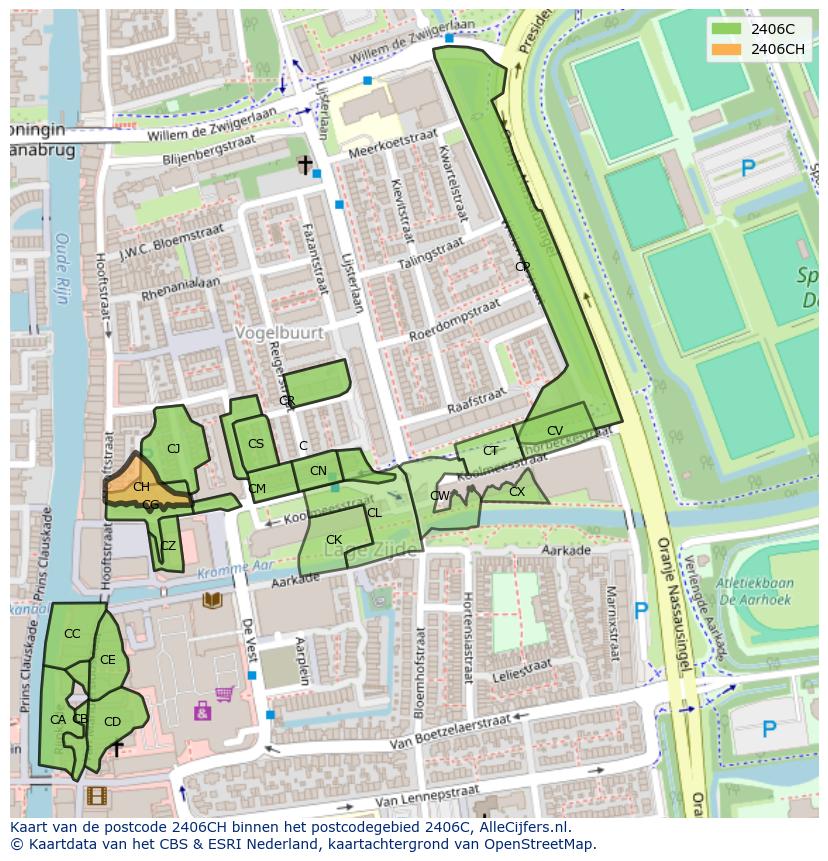 Afbeelding van het postcodegebied 2406 CH op de kaart.