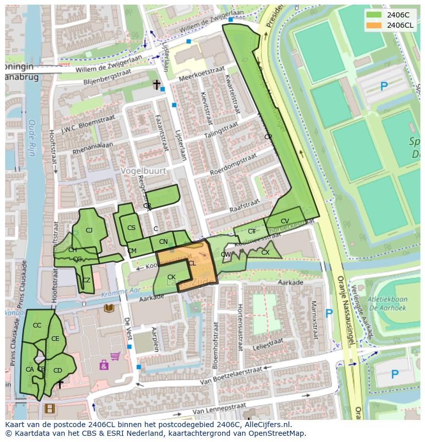 Afbeelding van het postcodegebied 2406 CL op de kaart.