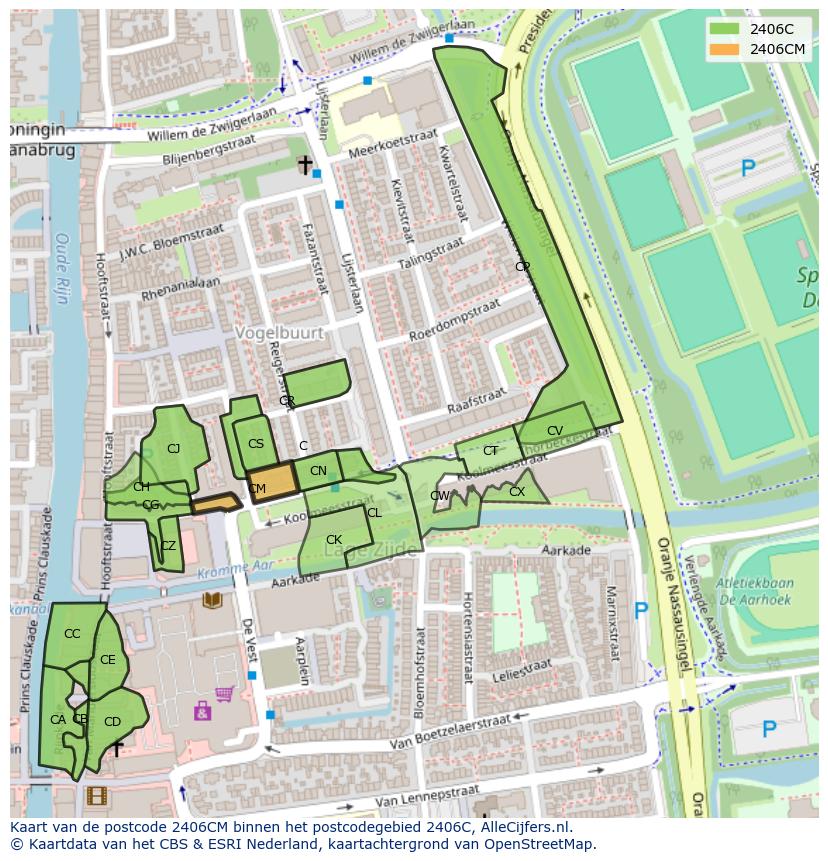 Afbeelding van het postcodegebied 2406 CM op de kaart.