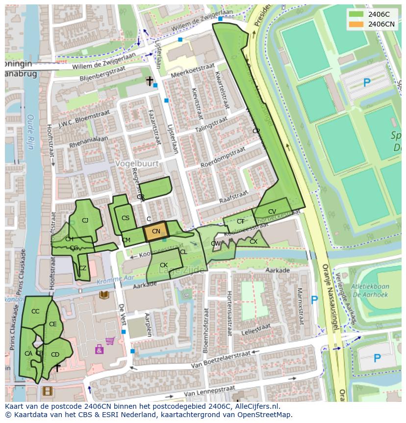 Afbeelding van het postcodegebied 2406 CN op de kaart.