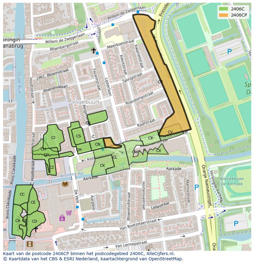 Afbeelding van het postcodegebied 2406 CP op de kaart.