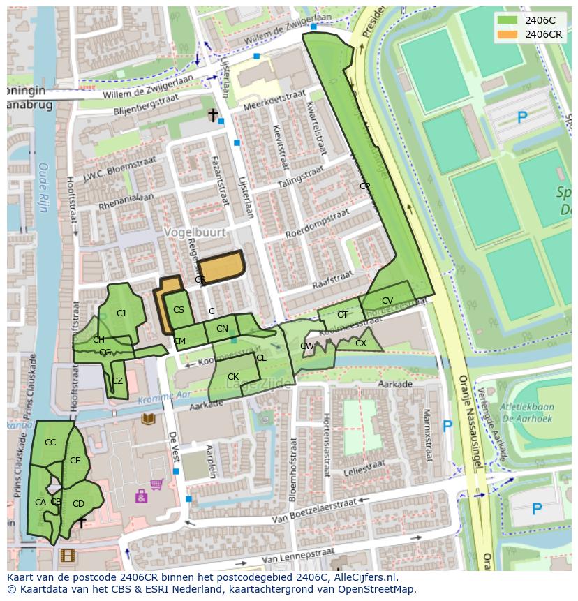 Afbeelding van het postcodegebied 2406 CR op de kaart.