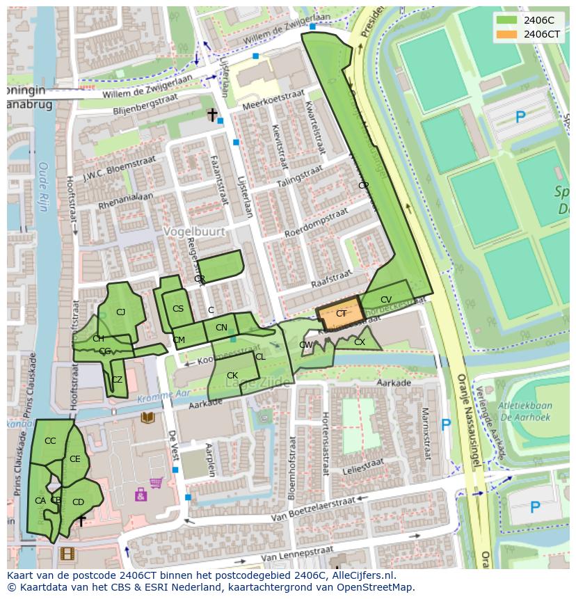 Afbeelding van het postcodegebied 2406 CT op de kaart.