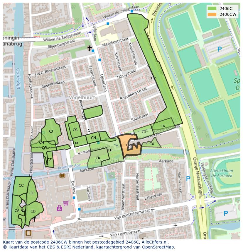 Afbeelding van het postcodegebied 2406 CW op de kaart.