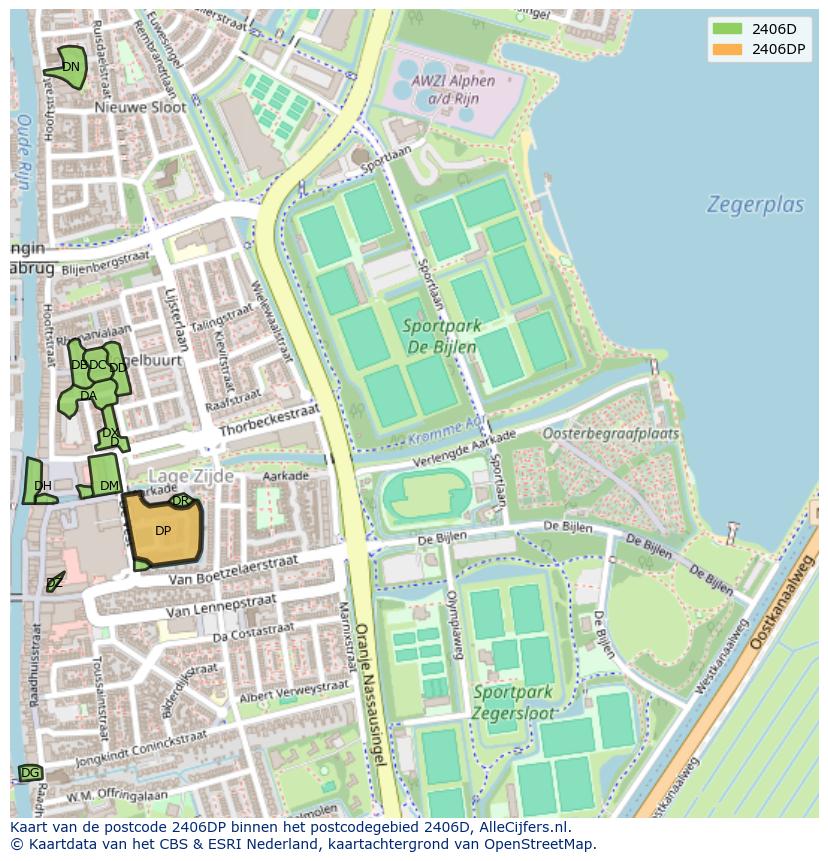 Afbeelding van het postcodegebied 2406 DP op de kaart.