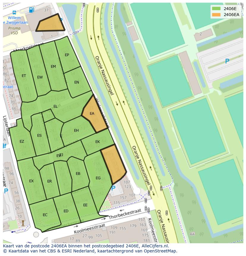 Afbeelding van het postcodegebied 2406 EA op de kaart.