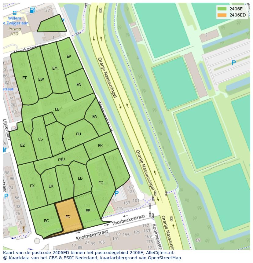 Afbeelding van het postcodegebied 2406 ED op de kaart.