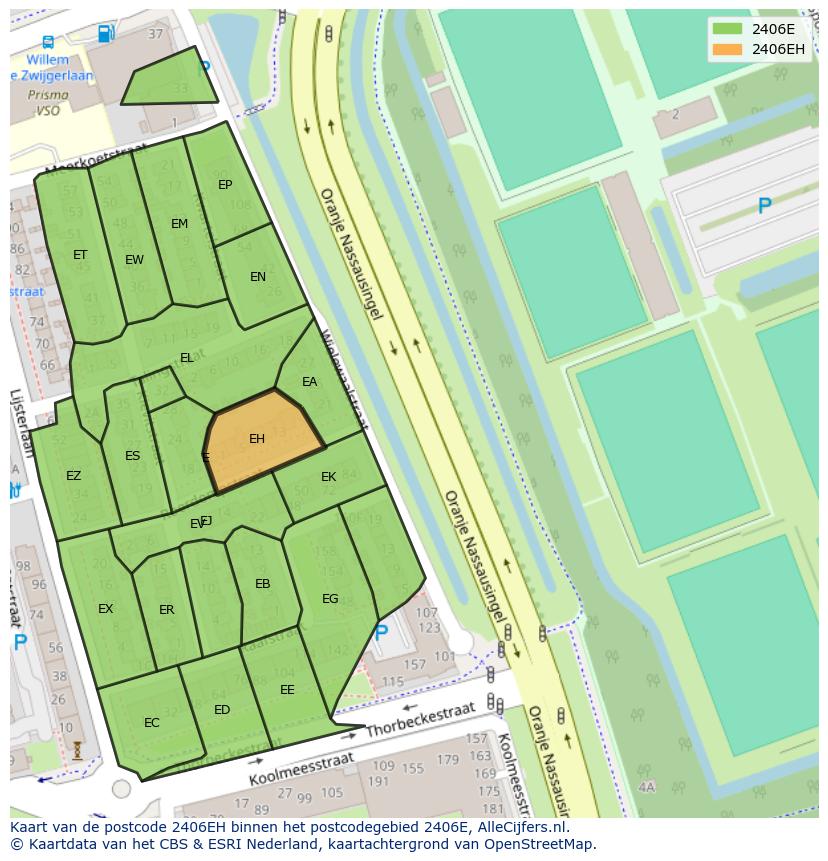 Afbeelding van het postcodegebied 2406 EH op de kaart.