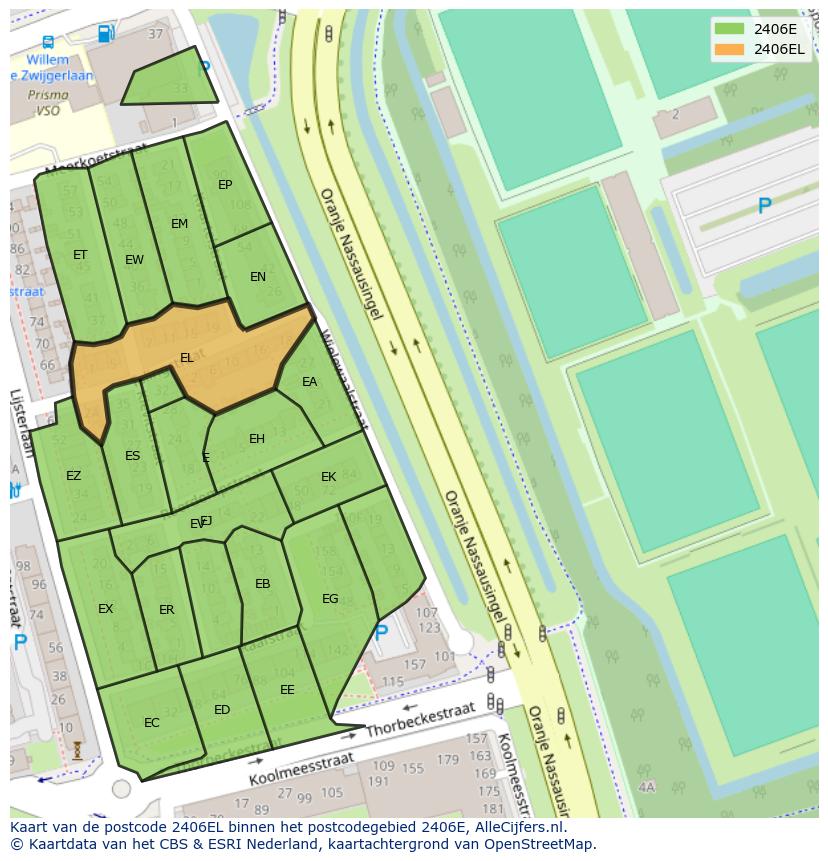 Afbeelding van het postcodegebied 2406 EL op de kaart.