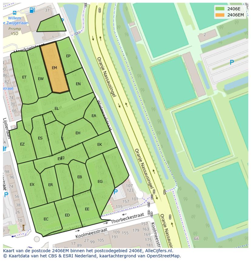 Afbeelding van het postcodegebied 2406 EM op de kaart.
