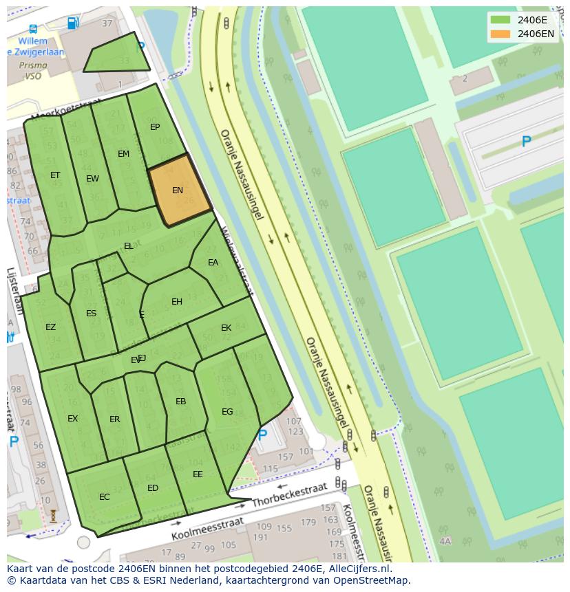Afbeelding van het postcodegebied 2406 EN op de kaart.