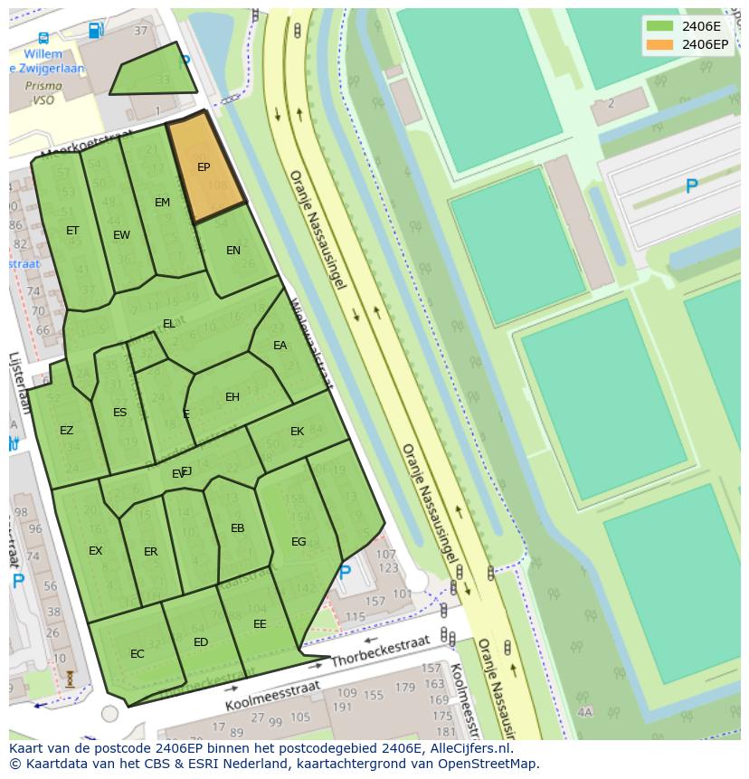 Afbeelding van het postcodegebied 2406 EP op de kaart.