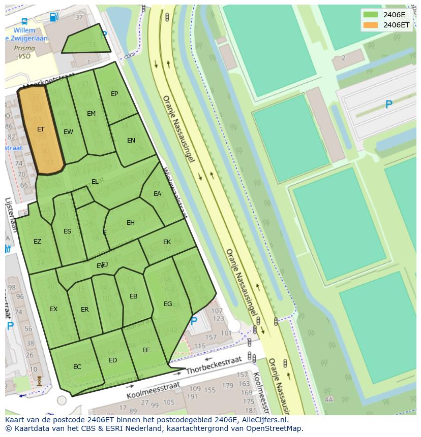 Afbeelding van het postcodegebied 2406 ET op de kaart.