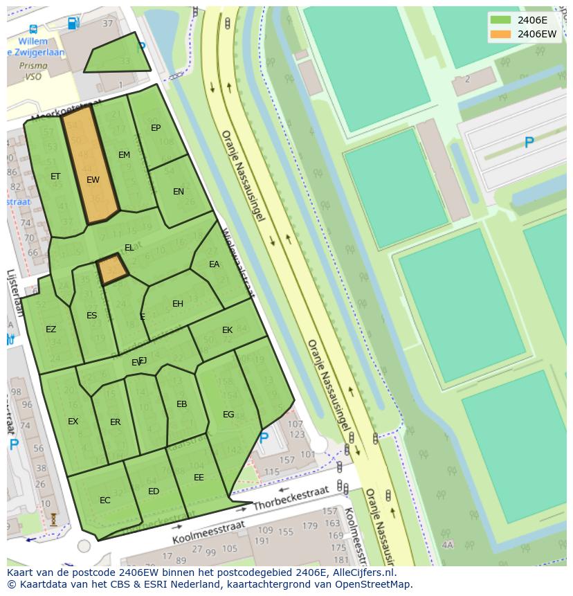 Afbeelding van het postcodegebied 2406 EW op de kaart.