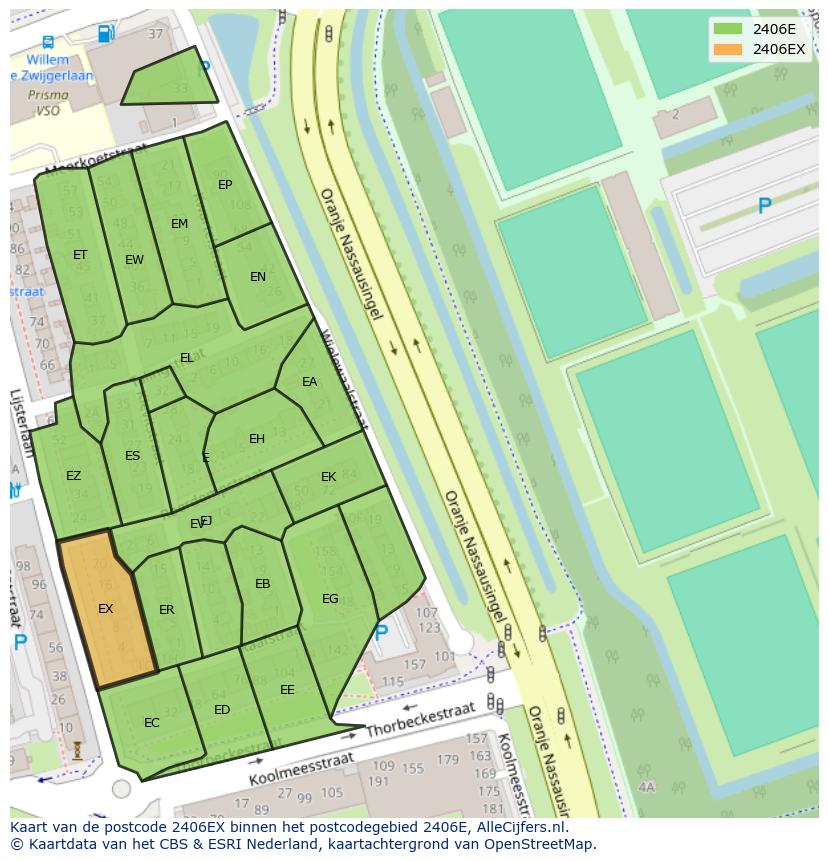 Afbeelding van het postcodegebied 2406 EX op de kaart.