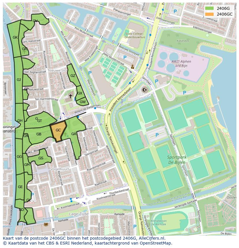 Afbeelding van het postcodegebied 2406 GC op de kaart.