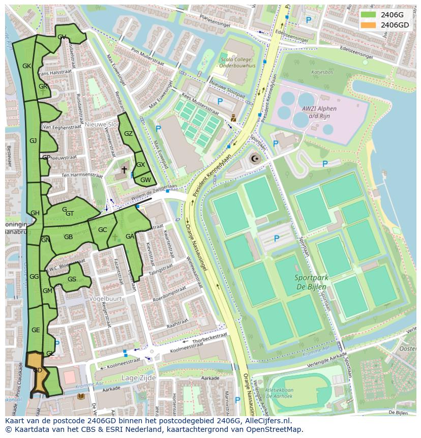 Afbeelding van het postcodegebied 2406 GD op de kaart.