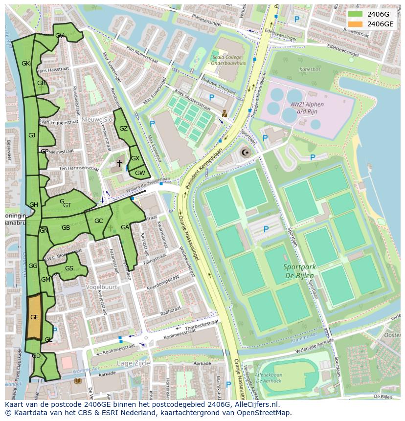 Afbeelding van het postcodegebied 2406 GE op de kaart.