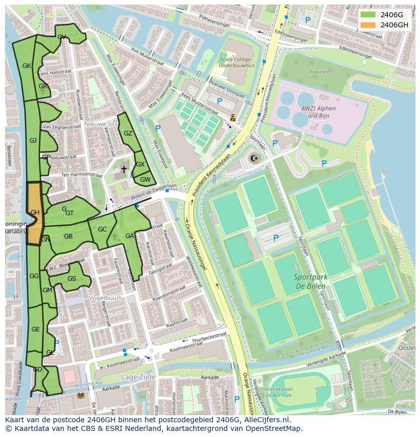 Afbeelding van het postcodegebied 2406 GH op de kaart.